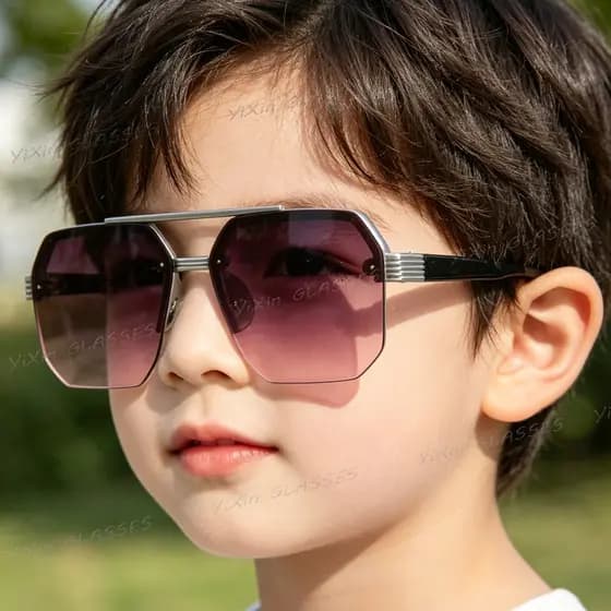 Retro Infantil Dupla Viga Quadrada Personalidade Meninos E Meninas Aviador Meia Armação Óculos De Sol