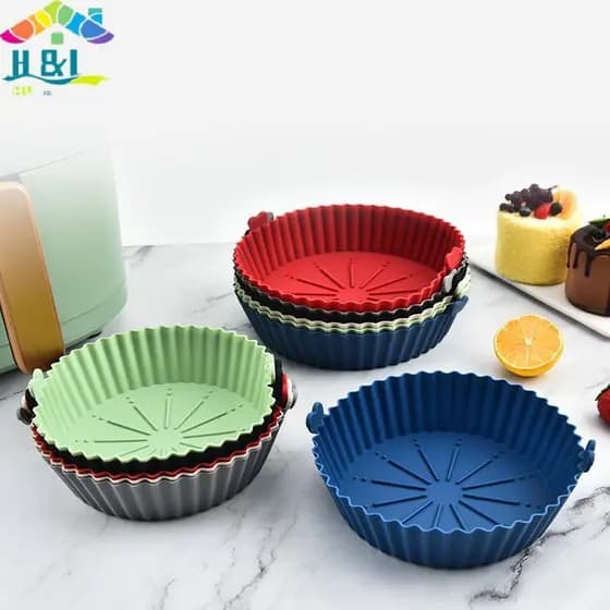 " H & L Fritadeiras De Ar Forno Assadeira Frito Chien Cesta Tapete Airfryer Pote De Silicone Redondo Substitui Grill Pan