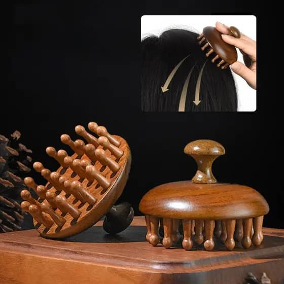 PLUMHOME Multifuncional Terapia De Madeira Massagem Couro Cabeludo Cabeça Massageador Natural Sândalo Circular Dente Gua