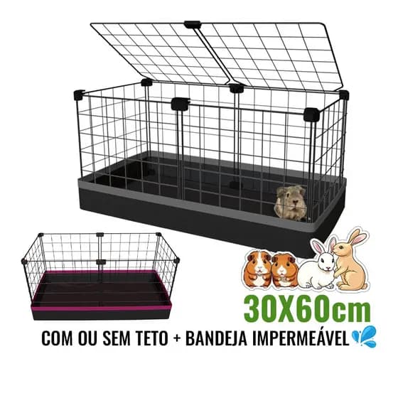 Cercado para Porquinho da Índia 30x60cm com Bandeja Higiênica Impermeável Jabuti e Coelho Telas Aramadas