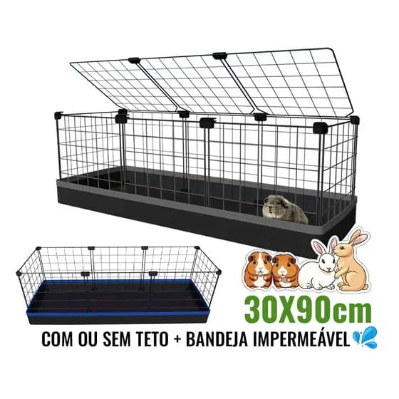 Cercado de Porquinho da Índia 30x90cm com Forração Impermeável Bandeja Coelho e Jabuti Cercado Aramado com ou sem Teto