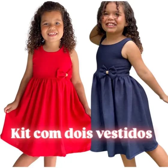 KIT COM DOIS VESTIDOS INFANTIL MENINA RODADO PARA FESTAS ANIVERSARIO CASAMENTO FORMATURAS IGREJAS TEIDO LEVE PAR VERÃO