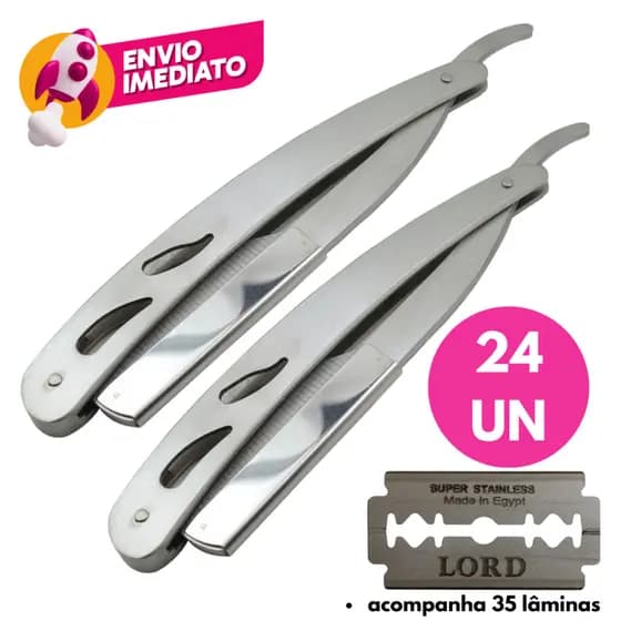 Kit Navalha Aço Inox Navalhete Para Barbear Profissional Barbearia 14cm Com Laminas