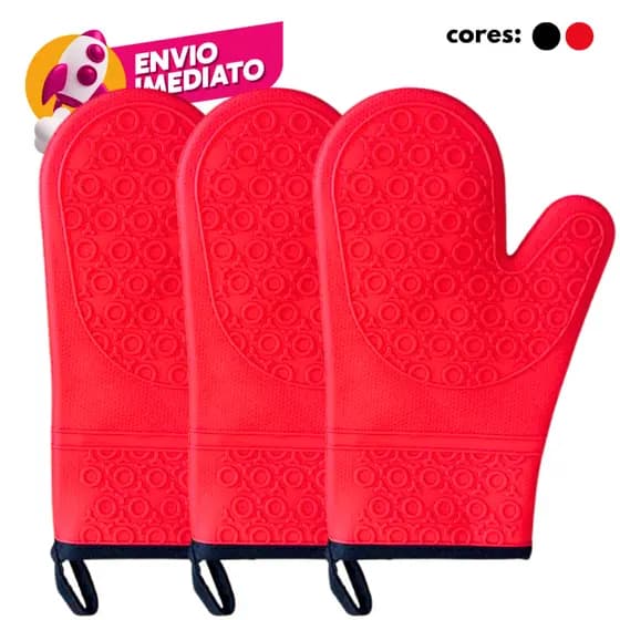 Kit Luva Térmica Silicone Forrada Cozinha Forno E Fogão Total Segurança Proteção Manga Longa