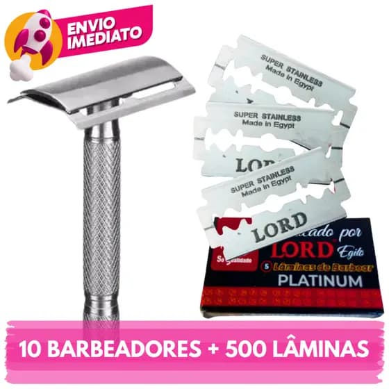 Kit Aparelho Barbeador Metal Clássico Manual Retrô + Lâminas Para Barbeador E Navalha Profissional