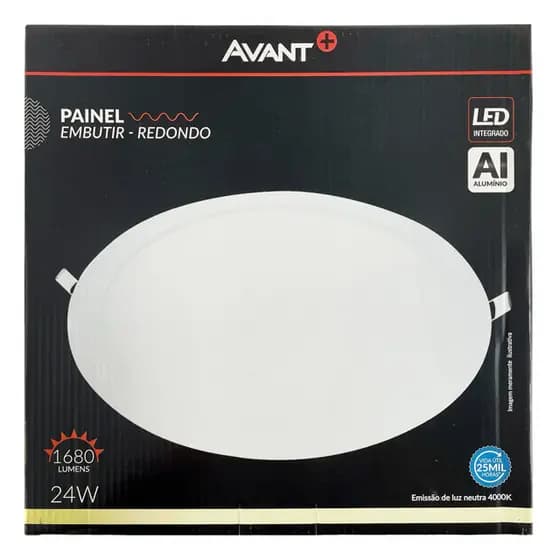 Painel Led Embutir Redondo 24w Bivolt Avant Branco Neutro 4000K