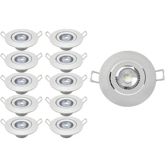 Kit 10 Spots de Led Embutir Redondo Branco Quente 3000K Bivolt 1 Ano Garantia 3w Avant