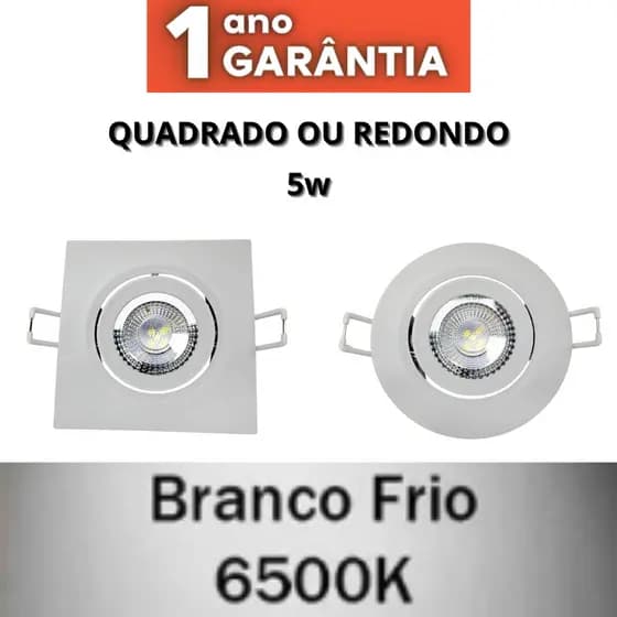 Kit 3/5/10 Spots 5W de Led Embutir Quadrado / Redondo Branco Frio 6500k 1 Ano de Garantia