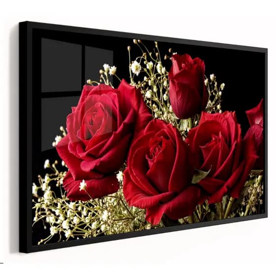 Quadro Decorativo 1 Peça Flor Rosa Vermelha Decoração P/ Sala Quarto Hall