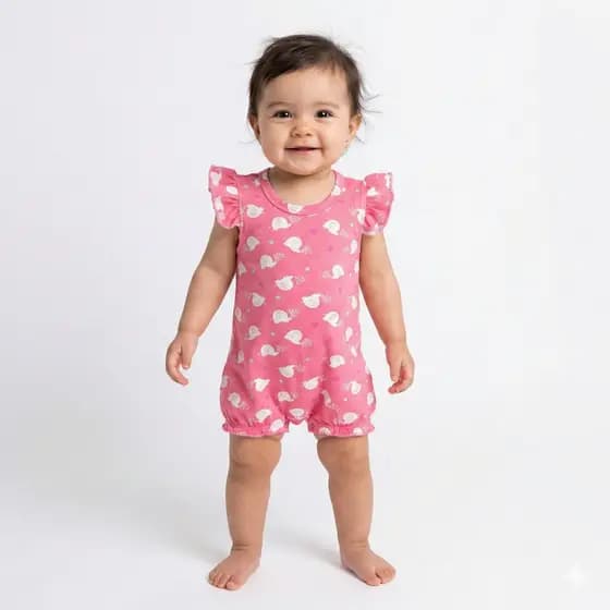 Kit 2 Macaquinho Bebê Menina Estampado Com Babado Cotton
