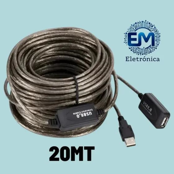 Cabo Extensor USB 2.0 Ativo 20 Metros com Repetidor Amplificador de Sinal USB Macho Fêmea Alta Velocidade