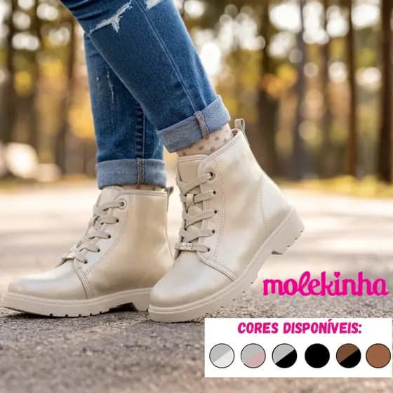 Bota Molekinha Infantil Coturno Napa Berlim Casual Juvenil Brilhante Glitter Original