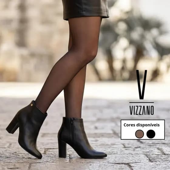Bota Vizzano Feminino Cano Curto Salto Bloco Alto Elegante Bico Fino