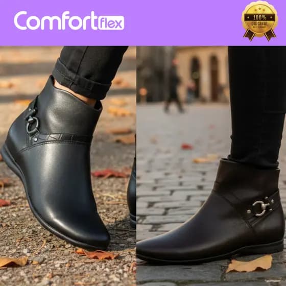 Bota Comfortflex Feminino Cano Curto Baixo Fivela Zíper Detalhe Conforto Original