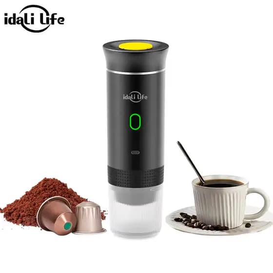 Máquina de Café Expresso Portátil 3 em 1 Elétrica Preta Cafeteira cápsulas ou Café Moído Idali Life