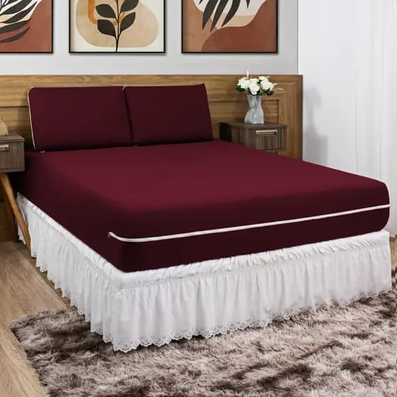 Kit Capa De Colchão King Size / Queen / Casal Padrão + Par de Travesseiro em Malha Gel (Zíper Fácil)