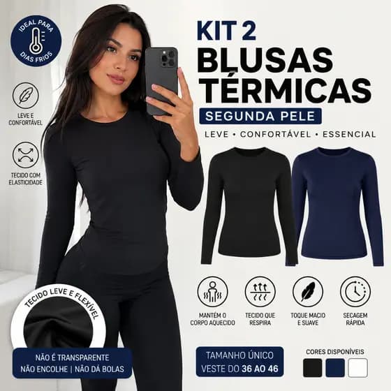 Kit 2 Blusas Térmicas Femininas Peluciadas Manga Longa Segunda Pele Quentinha