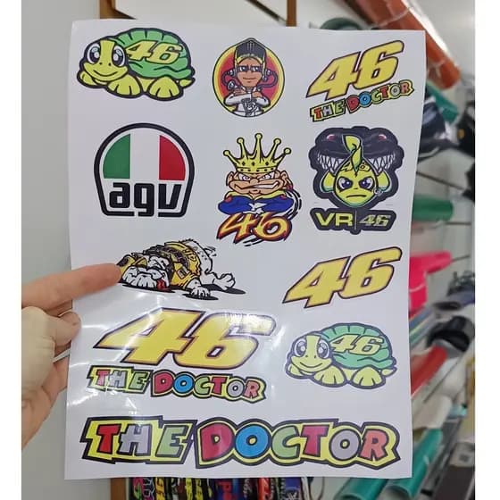 cartela adesivo the doctor 46 para capacete carro moto com 11adesivos variados
