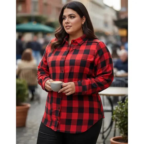 Camisa Xadrez Flanelada Grossa Tamanho Grande Plus Size Gola botões Sem Bolso 46 ao 64