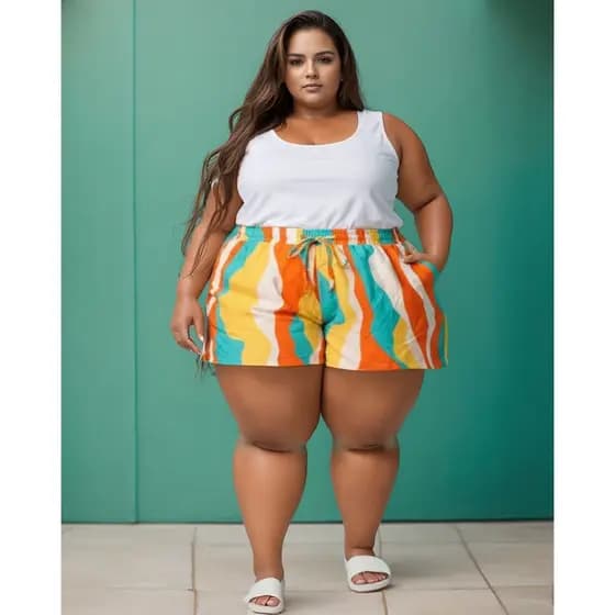 Bermuda visco linho Meias Coxa Cos Alto PLUS SIZE do tam 46 ao 68 mulheres de 80 a 180 kilos