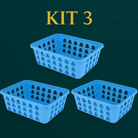Kit 3 Cestos Organizadores Multiuso Azul 16x12x6Cm