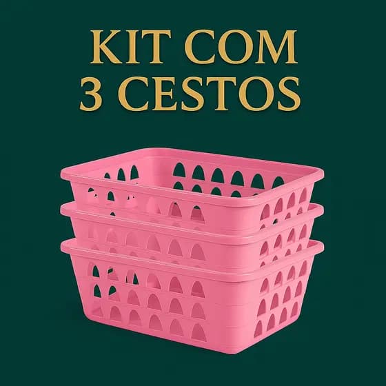 Kit 3 Cestos Organizadores Multiuso Rosa 16x12x6Cm