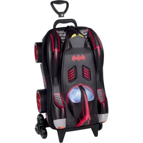 Mala Infantil Batman 3D Rodinhas Leve Resistente Preta Transporte Facil