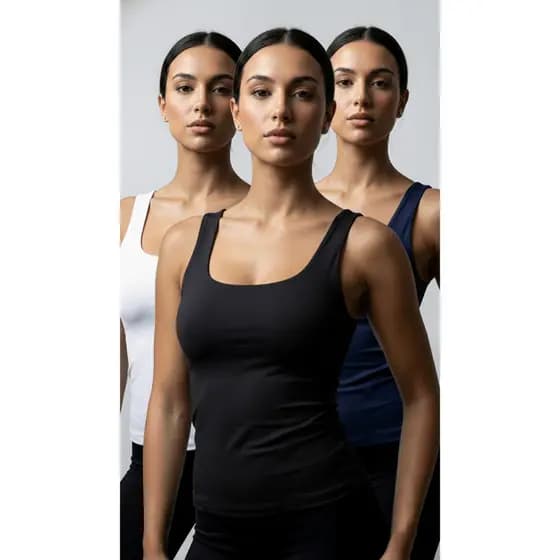 Kit 3 Regatas Feminina Básicas Alça Larga Gola Quadrada Malha Microfibra