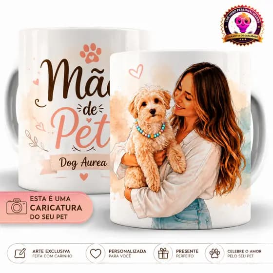 Caneca Personalizada com Caricatura Pet, Presente Criativo, Gato, Cachorro