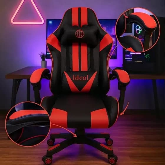 Cadeira Gamer Ergonômica Preta e Vermelha com Apoio Braços, Reclinável Confortável e e Altura a Gás