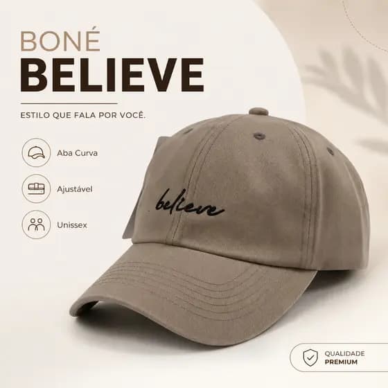 Boné Believe Retro Basebol Aba Curva Masculino Feminino Regulagem Fitão