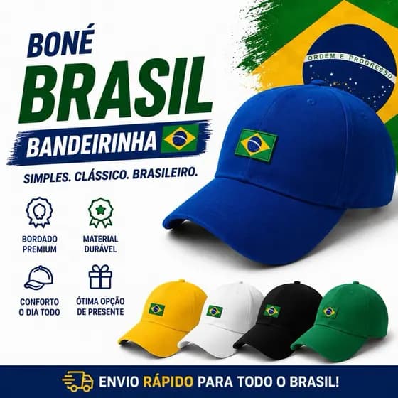 Boné Brasil Bandeirinha Bordado Alta Definição Ajustável Unissex Aba Curva Seleção
