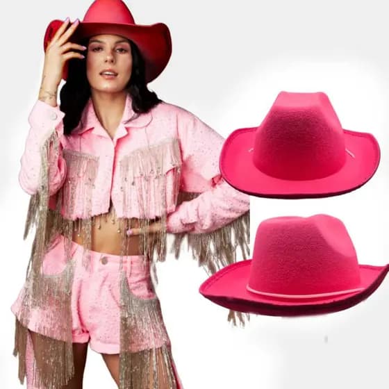 Chapéu Boiadeira Infantil Rosa Luxo – Estilo Ana Castela/Country Criança Rodeio Sertanejos Halloween