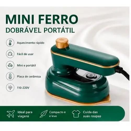 Mini Ferro de Passar Compacto com Reservatório de Água 50ml Bivolt 110-220V