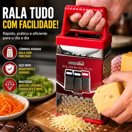 Ralador Multiuso Inox 4 Faces Para Queijo Legumes E Alimentos