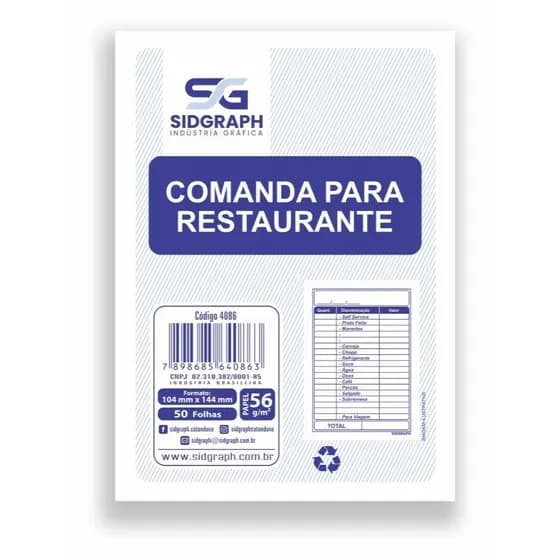 Comanda para Restaurante C/50 FLS R.4086 - Kit com 5