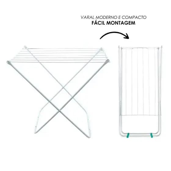 Varal de Chão Dobrável Portátil Branco Aço Resistente Compacto Retrátil Suporta Até 8kg para Roupas Prático
