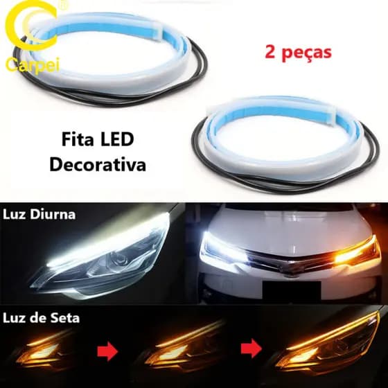 Kit 2 peças Fita Led 60 cm DRL 3000k 6000k Flexivel Farol E Seta