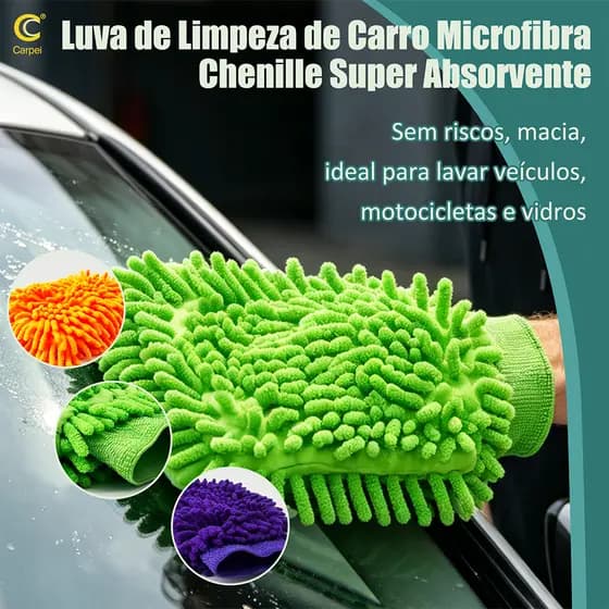 Luva de Microfibra Multifuncional À Prova D'Águapara Limpeza Lavagem Carro Carpei