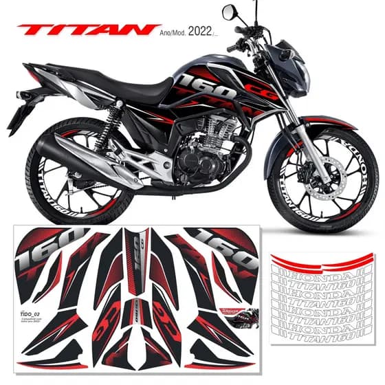Adesivo Honda CG Titan 160 Vermelho – Kit Carenagem e Rodas para Modelos 2022 2023 2024 em diante