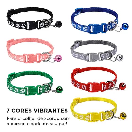 Coleira Ajustável para Cães e Gatos, Pingente com Sino, Nylon Leve, 7 Cores, Para Raças Pequenas
