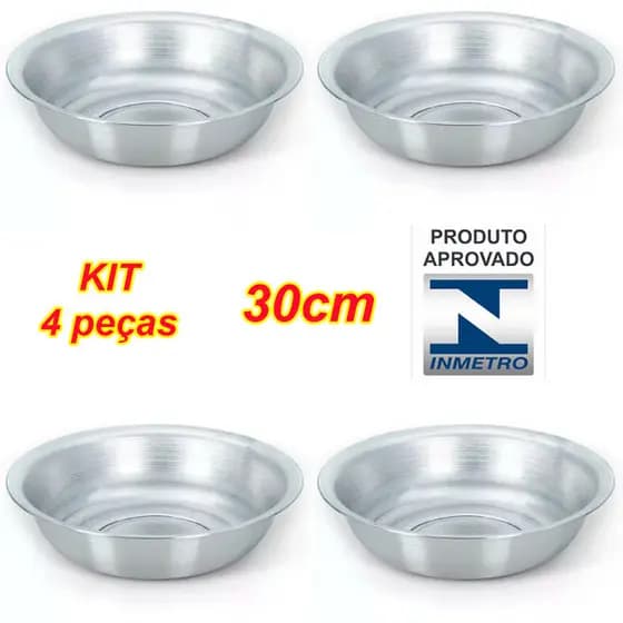 KIT - 4 Bacias em Aluminio Nº 30 - Tigela Multiuso Cuba