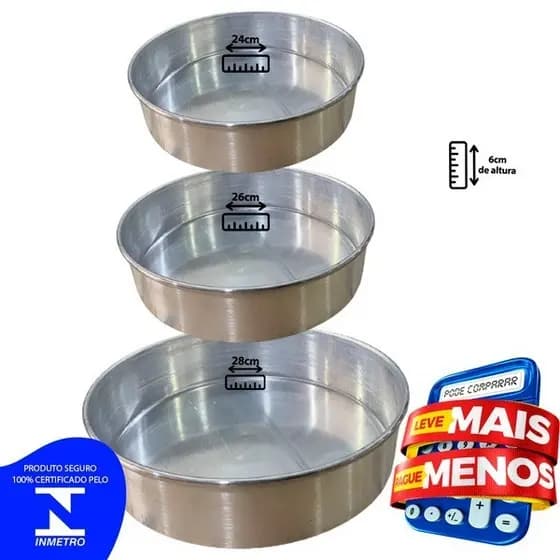 KIT - 3 assadeiras redondas - 6cm de altura (24,26 e 28)