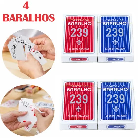 Kit 4 Baralhos de Canastra Poker 54 Cartas Papel 239 Profissional