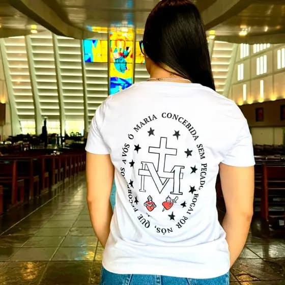 Camisa Católica Medalha Milagrosa Nossa Senhora 100% Algodão Blusas Católicas