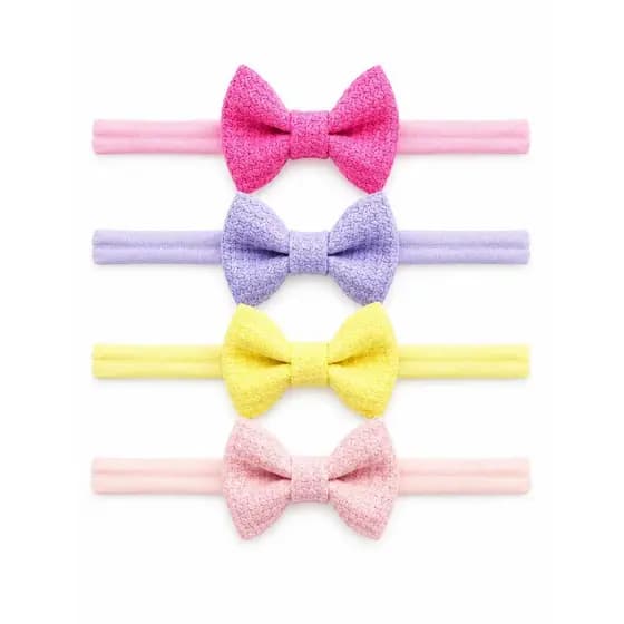 Kit 4 Faixinhas de Cabelo para Bebê Laços textura( RN ate 2 anos) na meia de seda Maternidade