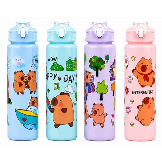 Garrafa de Capivara Infantil 730ml | Plástica | 4 Cores | Ideal para Escola e Passeio