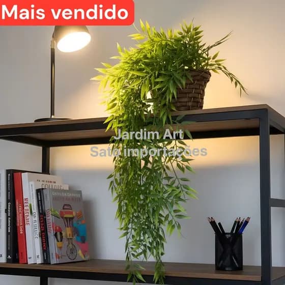 Planta Pendente Artificial Realista Estilo Bambu com Vaso Decorativo PT11
