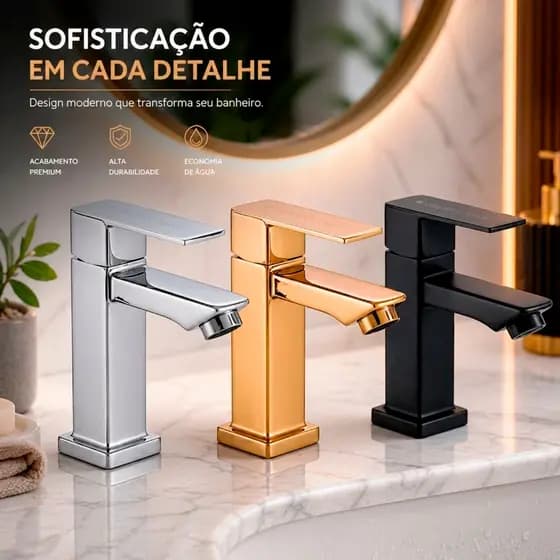 Torneira Lavabo Banheiro Luxo Metal Moderna 1/2 Quadrada Cuba