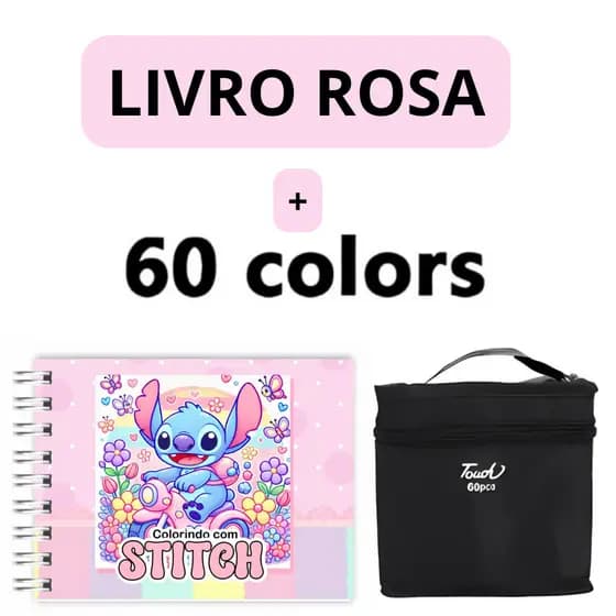 Kit Livro de Colorir LIL. STI Rosa + 60 Canetas Dupla Ponta Infantil